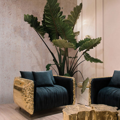 Brass Leather Sculptural Form Armchair