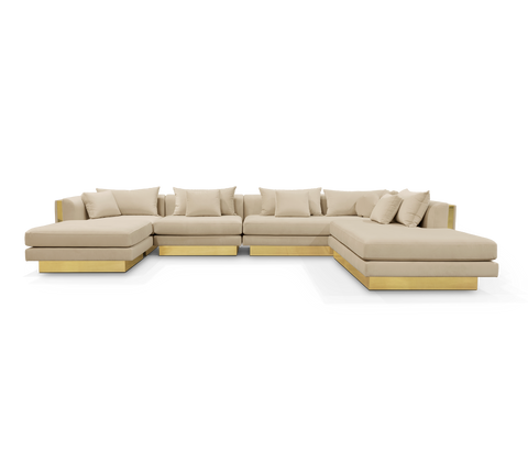 Brass Stone Gold Sculptural Form Sofa
