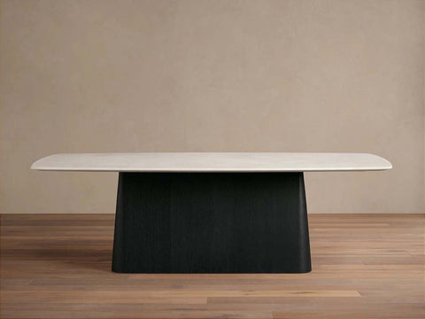 Saint Germain Natural Stone Marble Dining Table with Wood Toulouse Base