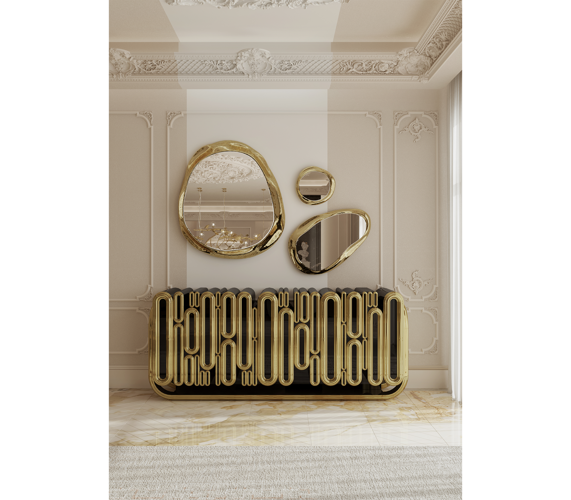 Gold Hidden Storage Sculptural Form Sideboard