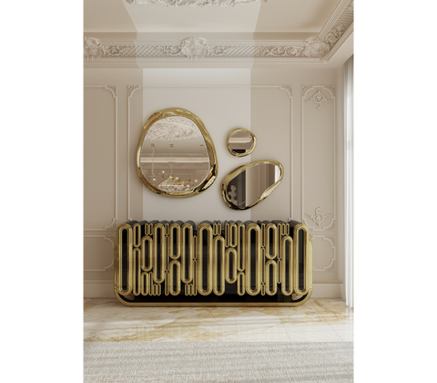 Gold Hidden Storage Sculptural Form Sideboard