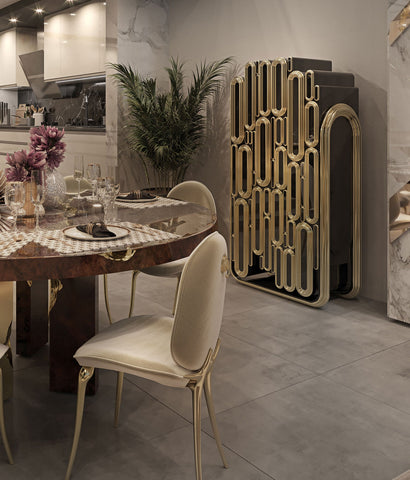 Brass Glass Hidden Storage Bar Cabinet
