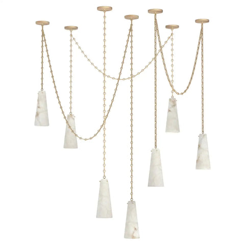 Contemporary Lucca Chandelier 202A-7 in Alabaster, 7-Light Vintage Alabaster Pendant Cluster