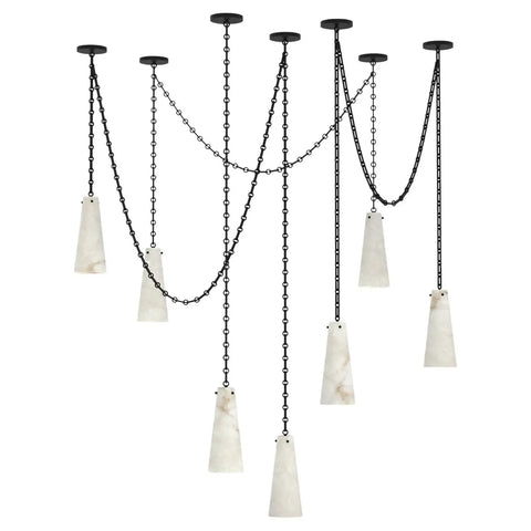 Contemporary Lucca Chandelier 202A-7 in Alabaster, 7-Light Vintage Alabaster Pendant Cluster