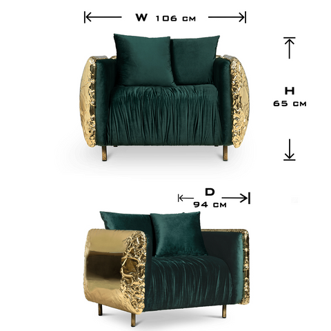 Brass Leather Sculptural Form Armchair