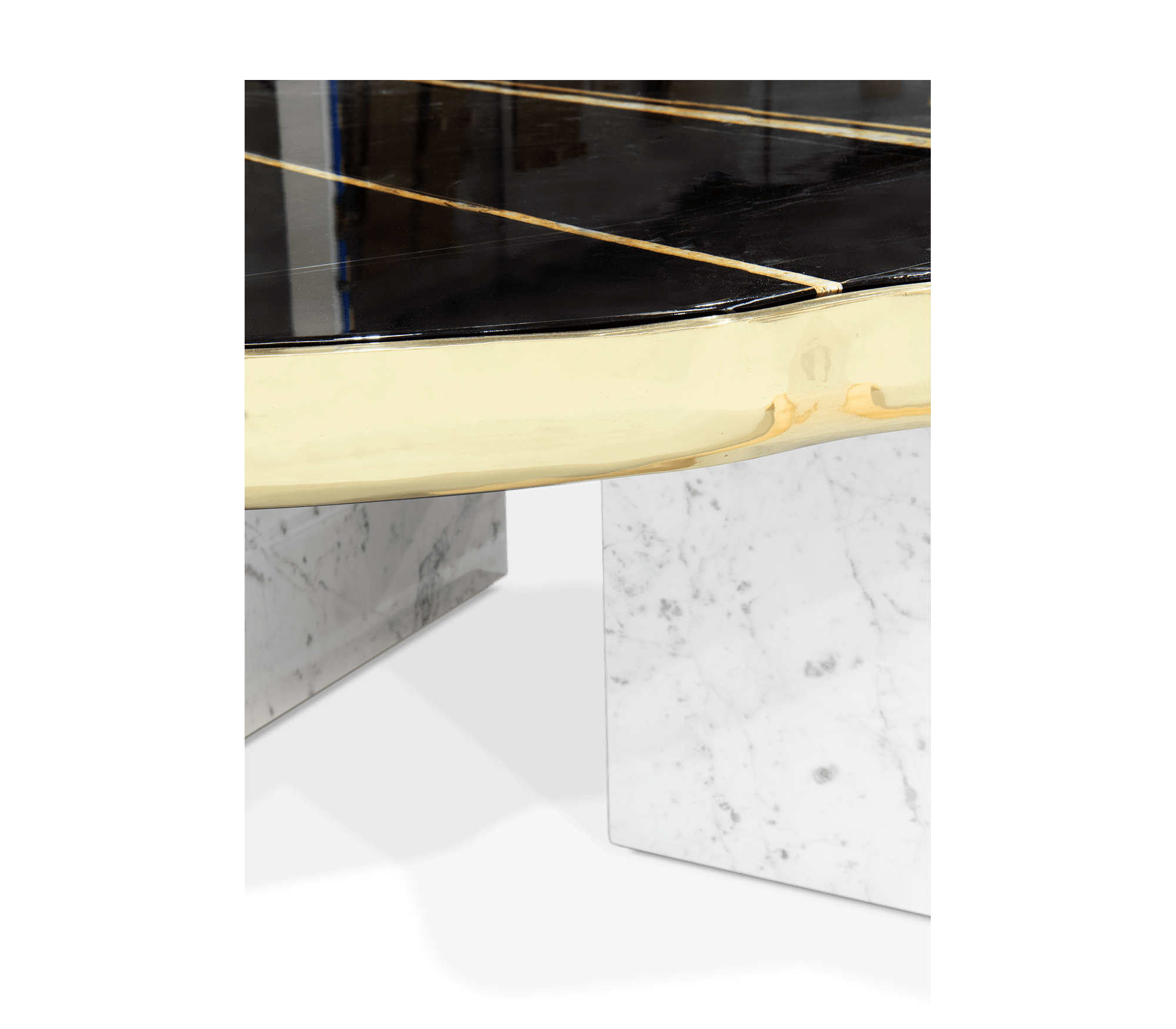 Luxury Sculptural Coffee Table Black & White High-Gloss Marble Finish