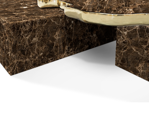 Luxury Sculptural Coffee Table Black & White High-Gloss Marble Finish