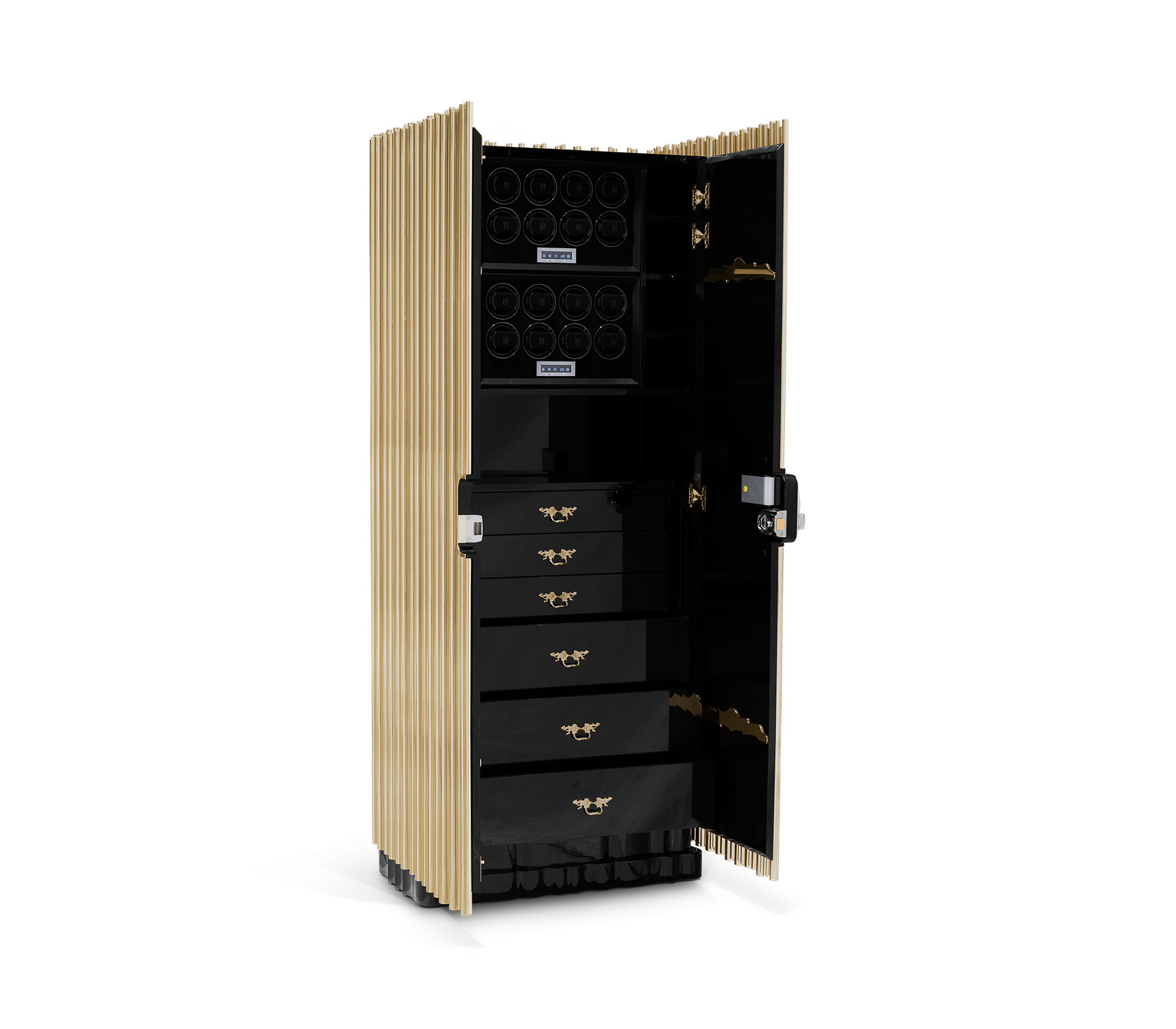 Brass Glass Black Storage Drawers Cabinet