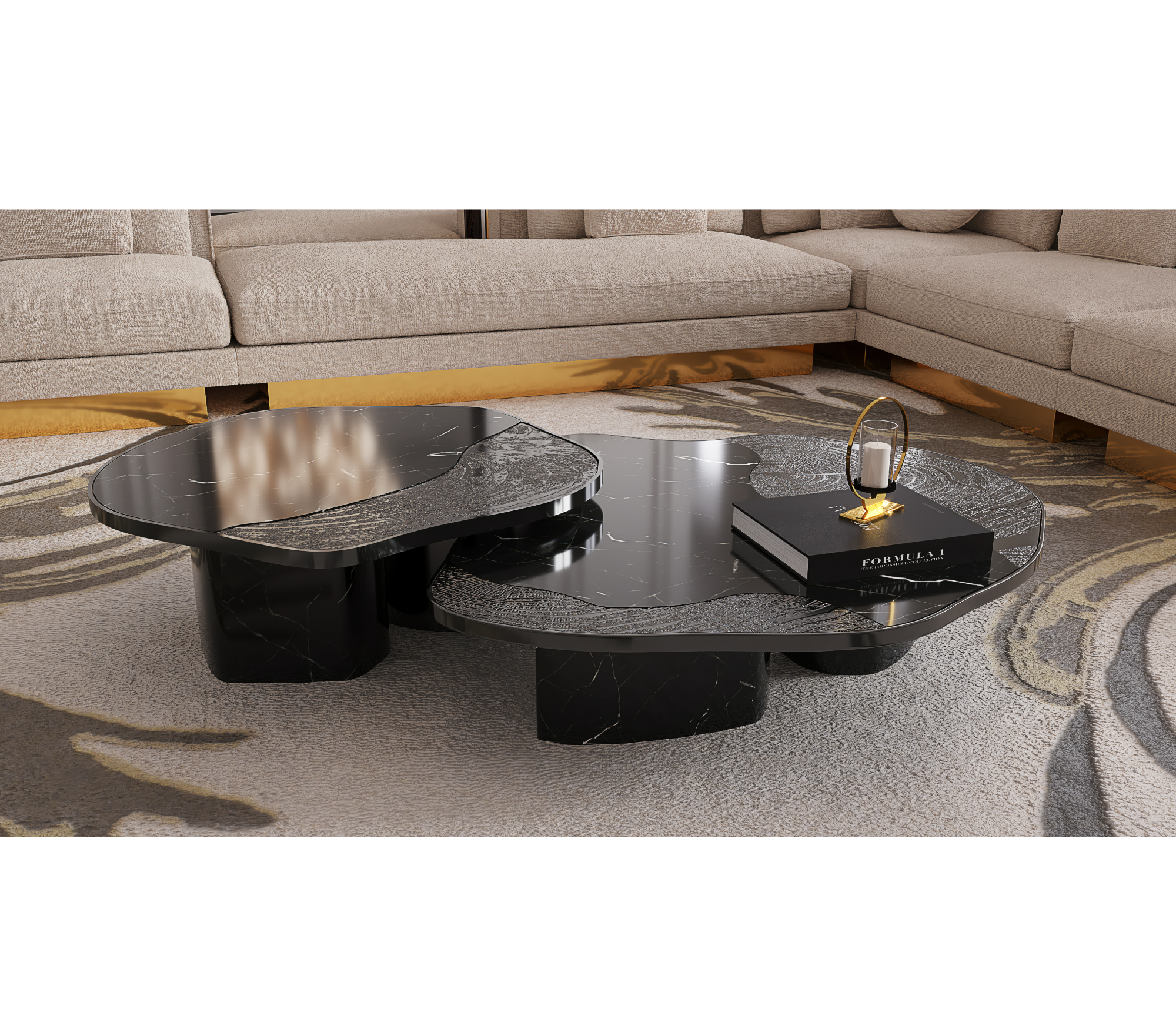 Stone Marble Black Sculptural Form Coffee Table