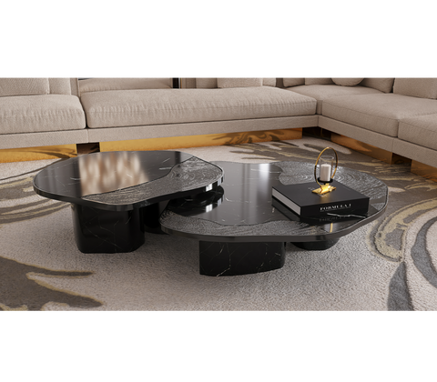Stone Marble Black Sculptural Form Coffee Table