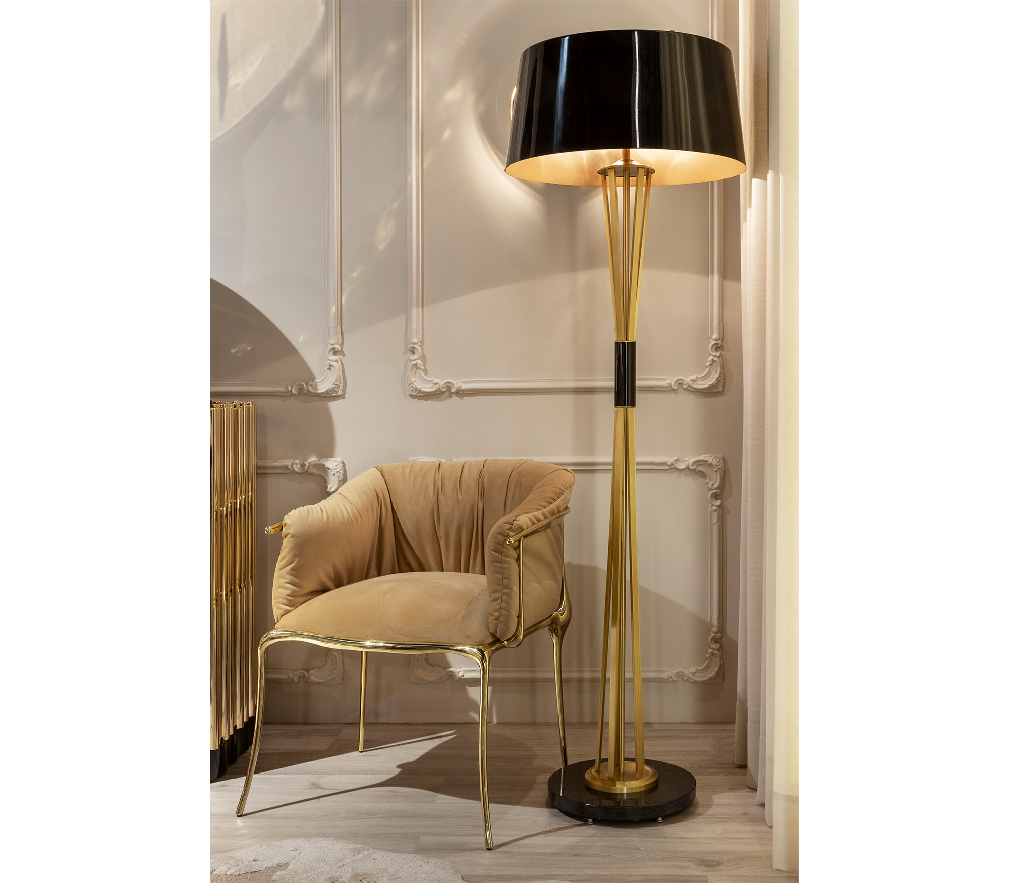 Brass Fabric Gold Sculptural Form Armchair