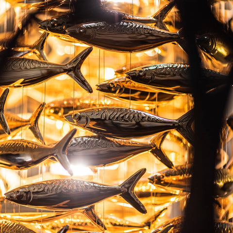 Shoal Oval Shape Porcelain Fish Chandelier