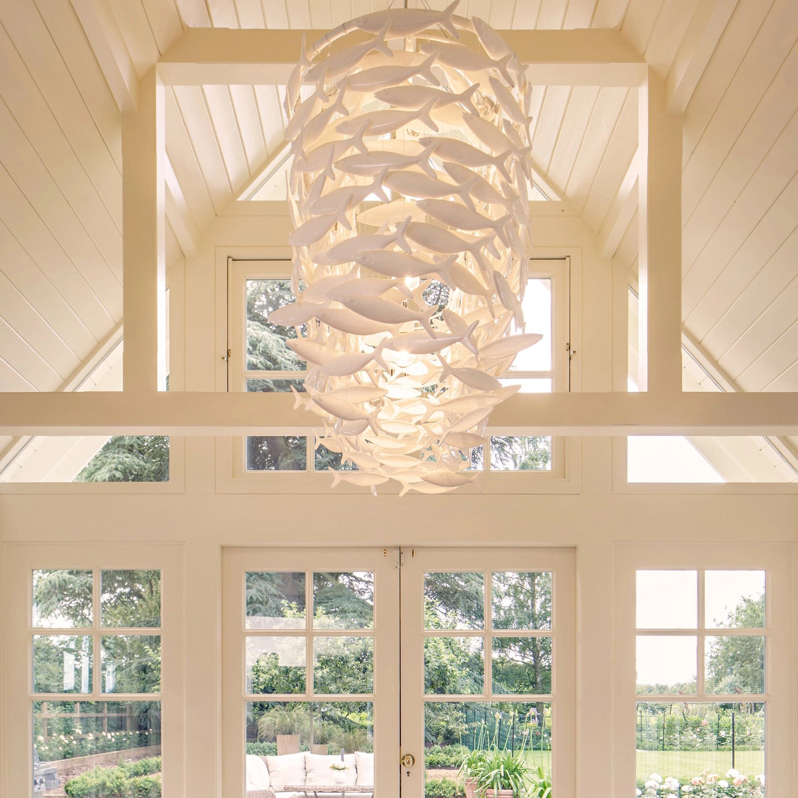 Shoal Oval Shape Porcelain Fish Chandelier