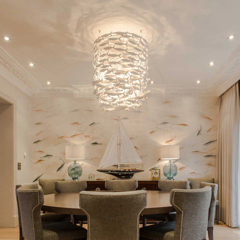 Shoal Oval Shape Porcelain Fish Chandelier