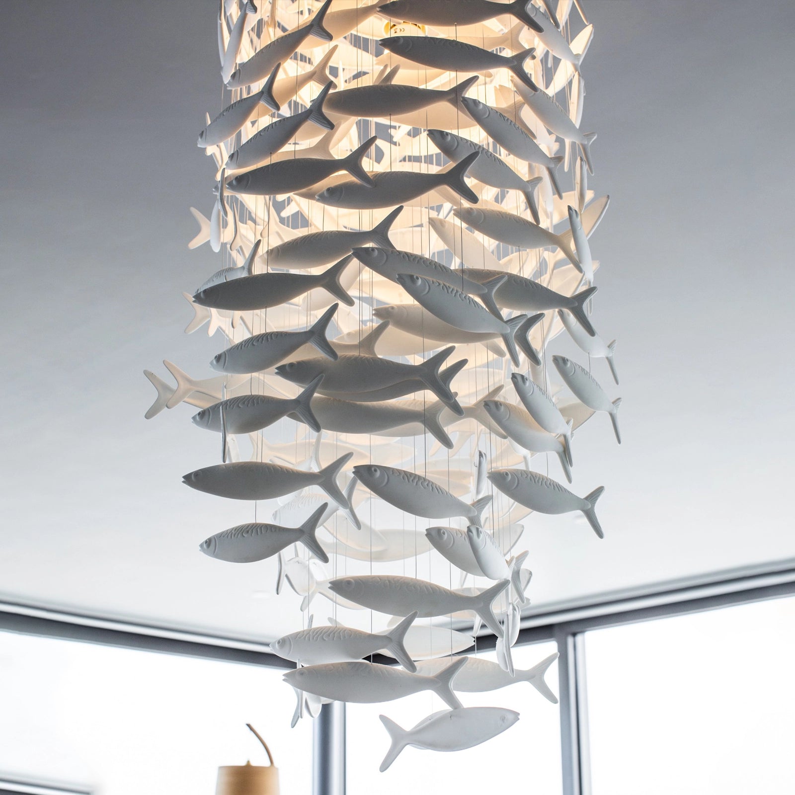 Shoal Oval Shape Porcelain Fish Chandelier