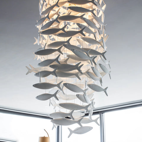 Shoal Oval Shape Porcelain Fish Chandelier