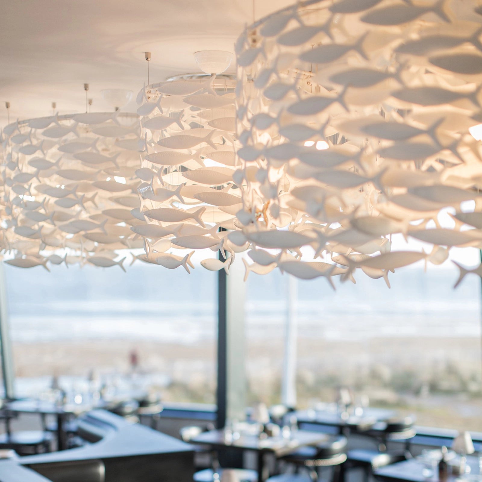 Shoal Oval Shape Porcelain Fish Chandelier