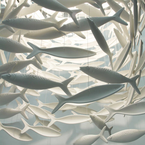 Shoal Oval Shape Porcelain Fish Chandelier