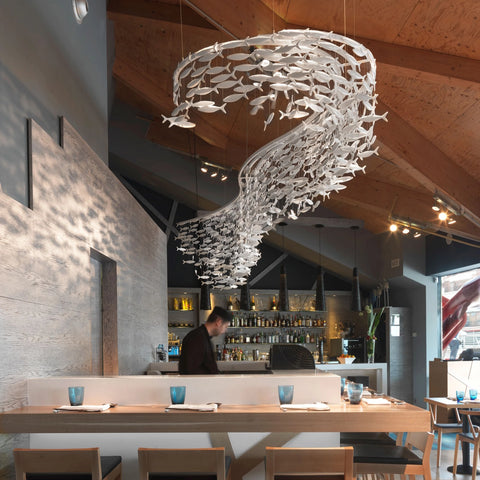 Shoal Oval Shape Porcelain Fish Chandelier