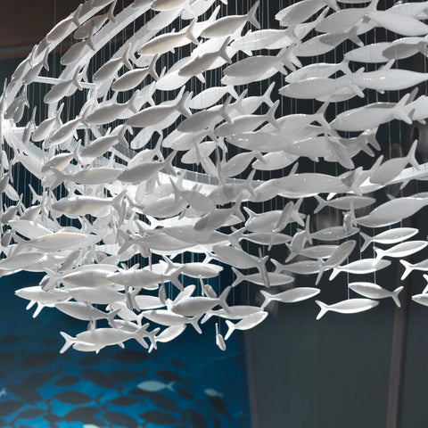 Shoal Oval Shape Porcelain Fish Chandelier