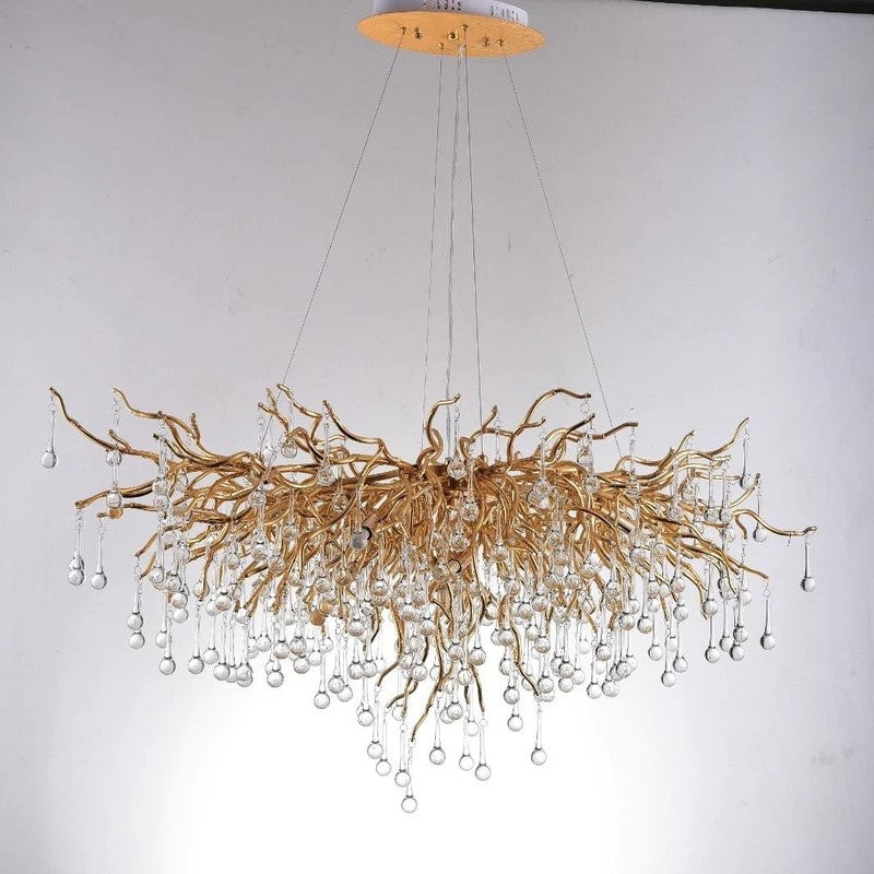 Stunning Tree Branch Crystal Chandelier With Clear Teardrop-shaped Glass Living/Dining Room Ceiling Lamp/Light