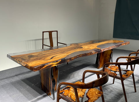 Epoxy Teak Wood Dining Table E