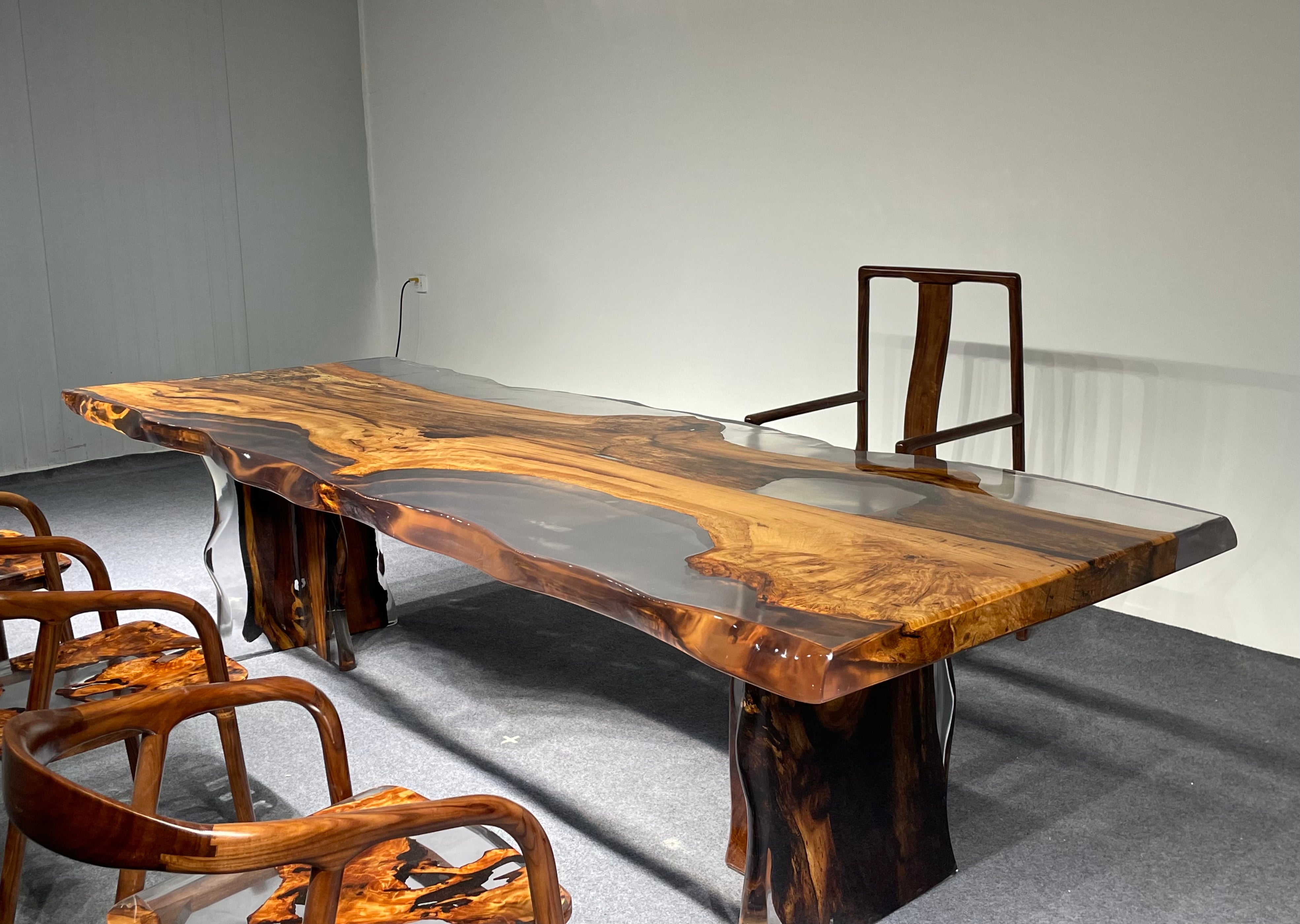 Epoxy Teak Wood Dining Table E