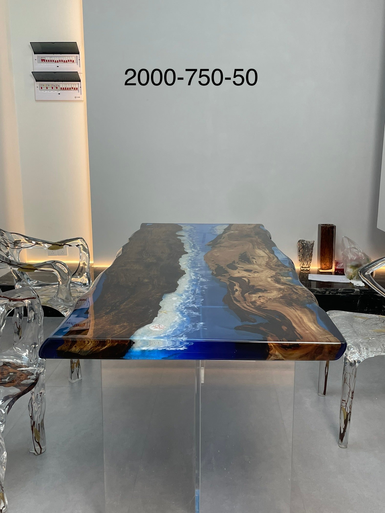 Ocean Blue Epoxy Teak Wood Dining Table