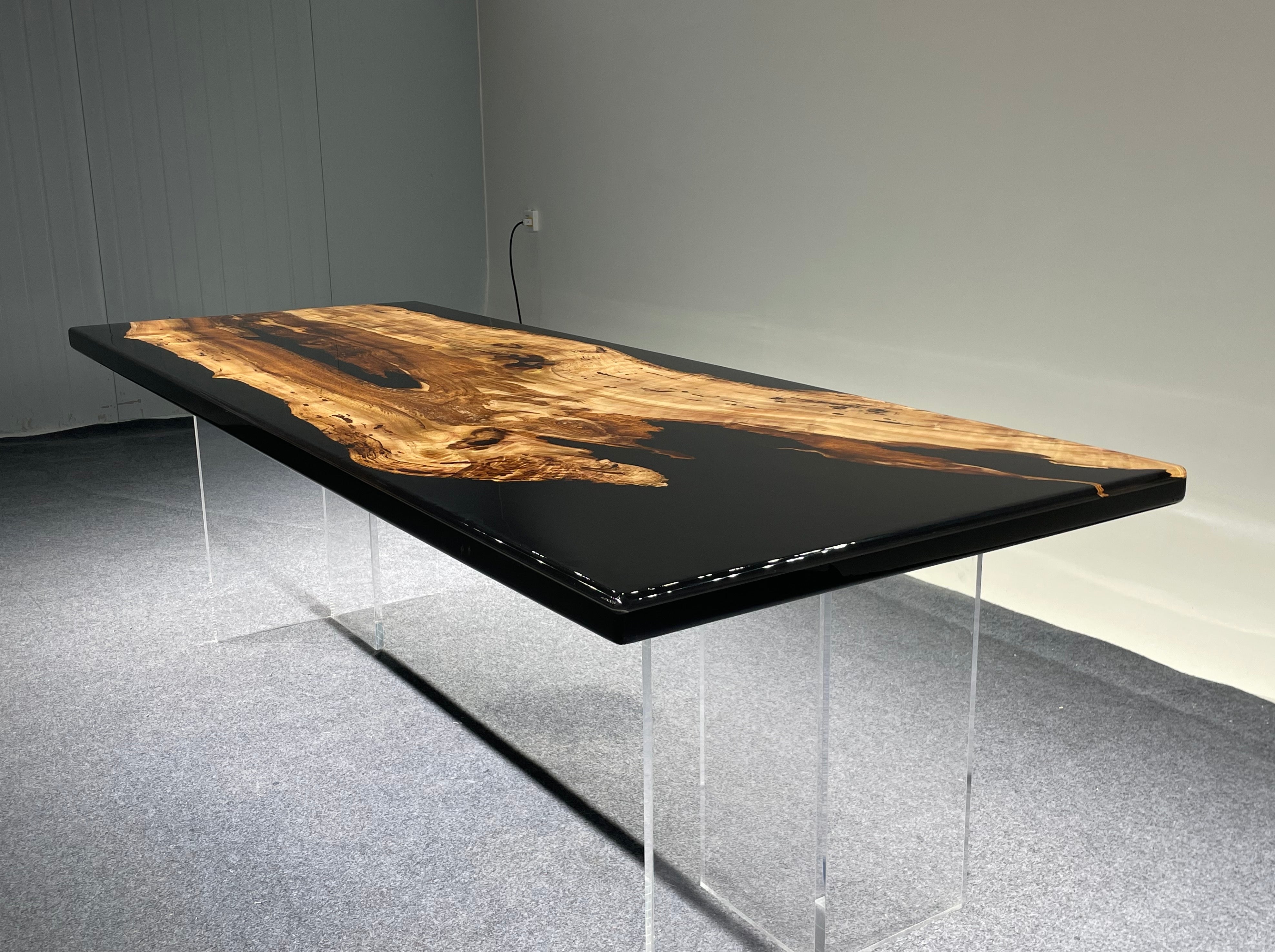 Black Epoxy Teak Wood Dining Table