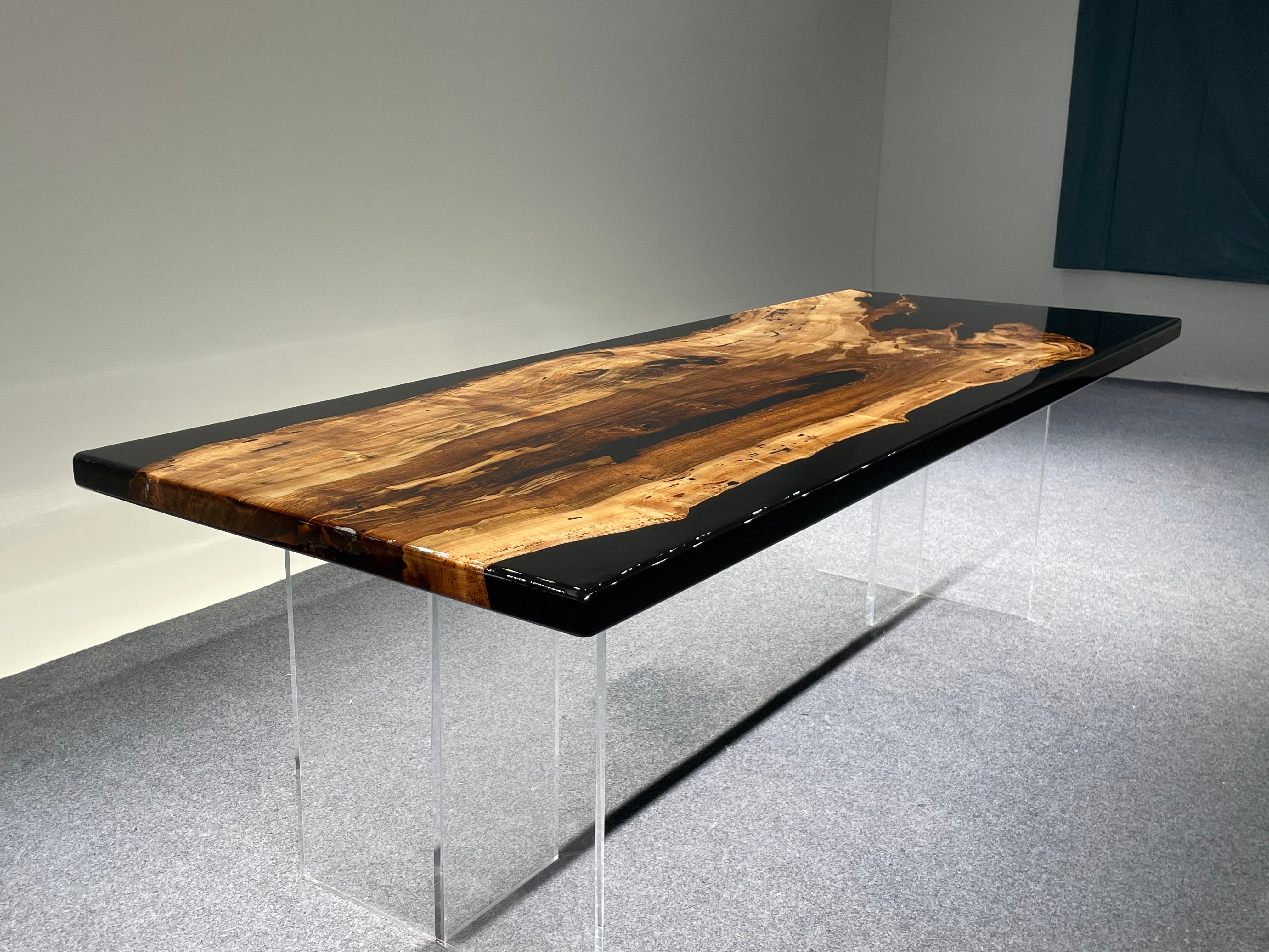 Black Epoxy Teak Wood Dining Table