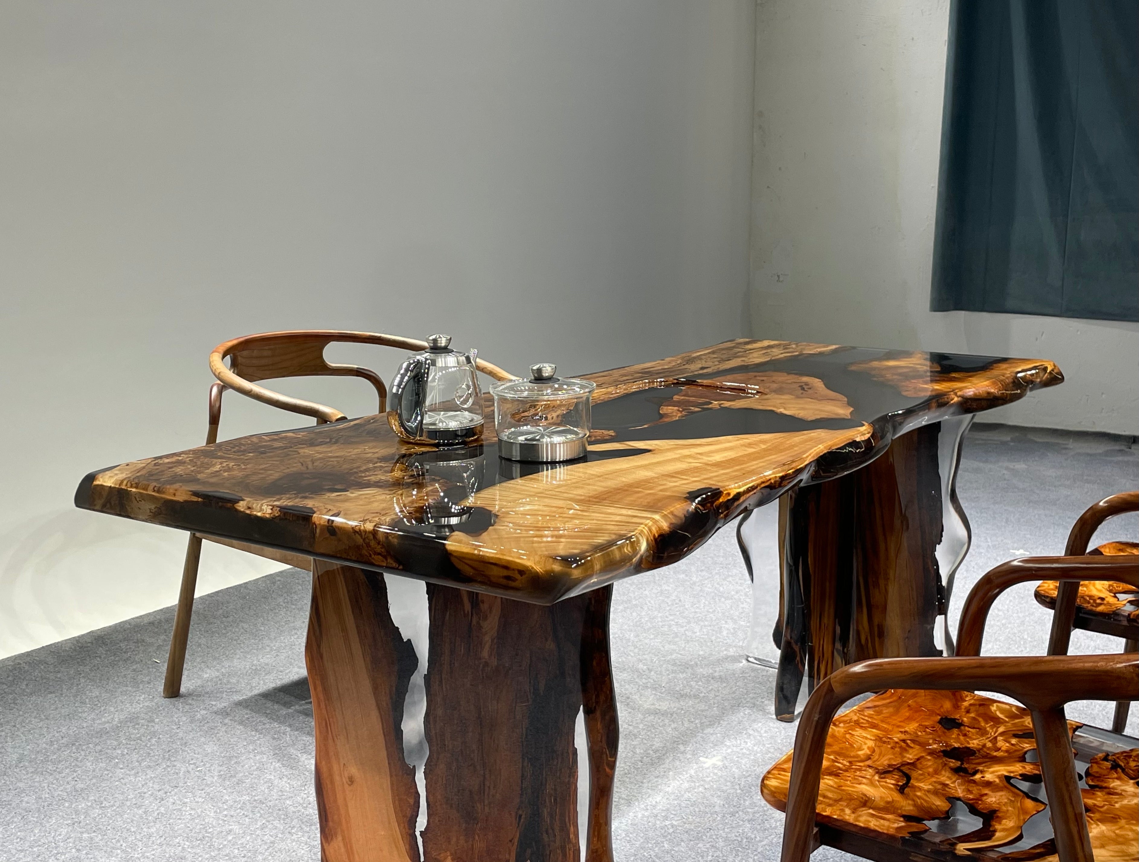 Epoxy Teak Wood Dining Table H