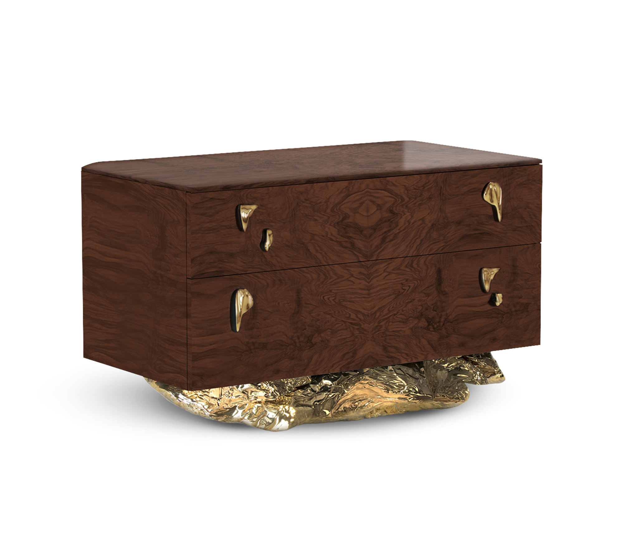Angra Walnut Root Organic Gold Base Nightstand