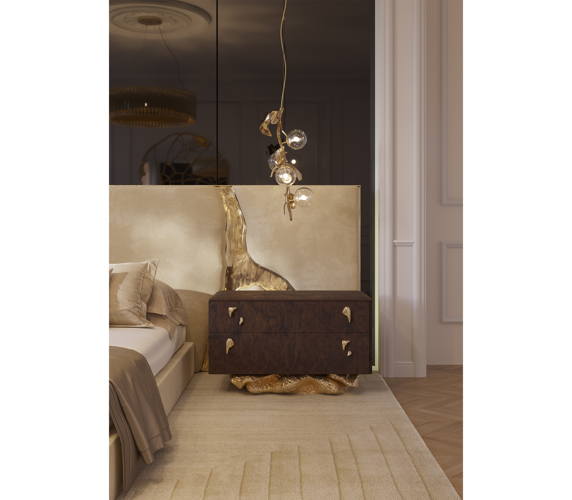 Angra Walnut Root Organic Gold Base Nightstand