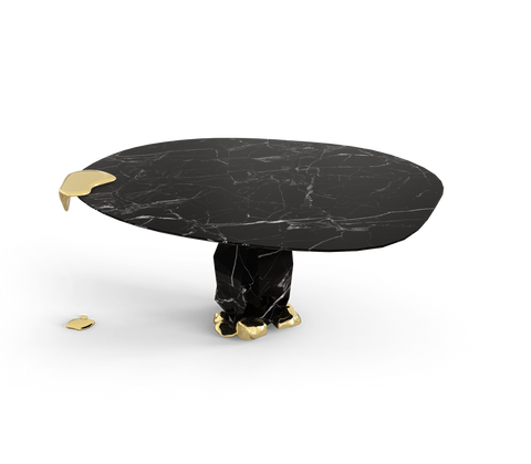 Diamond Marble and Brass Round Dining Table