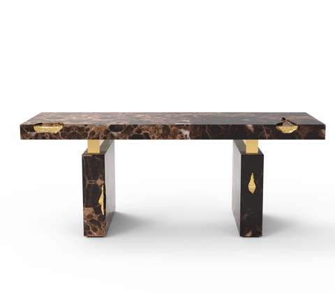 Empire Cracked Brass Inlay Marble Desk