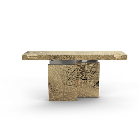 Brass Mirrored Gold Sculptural Form Cabinet Entryway
