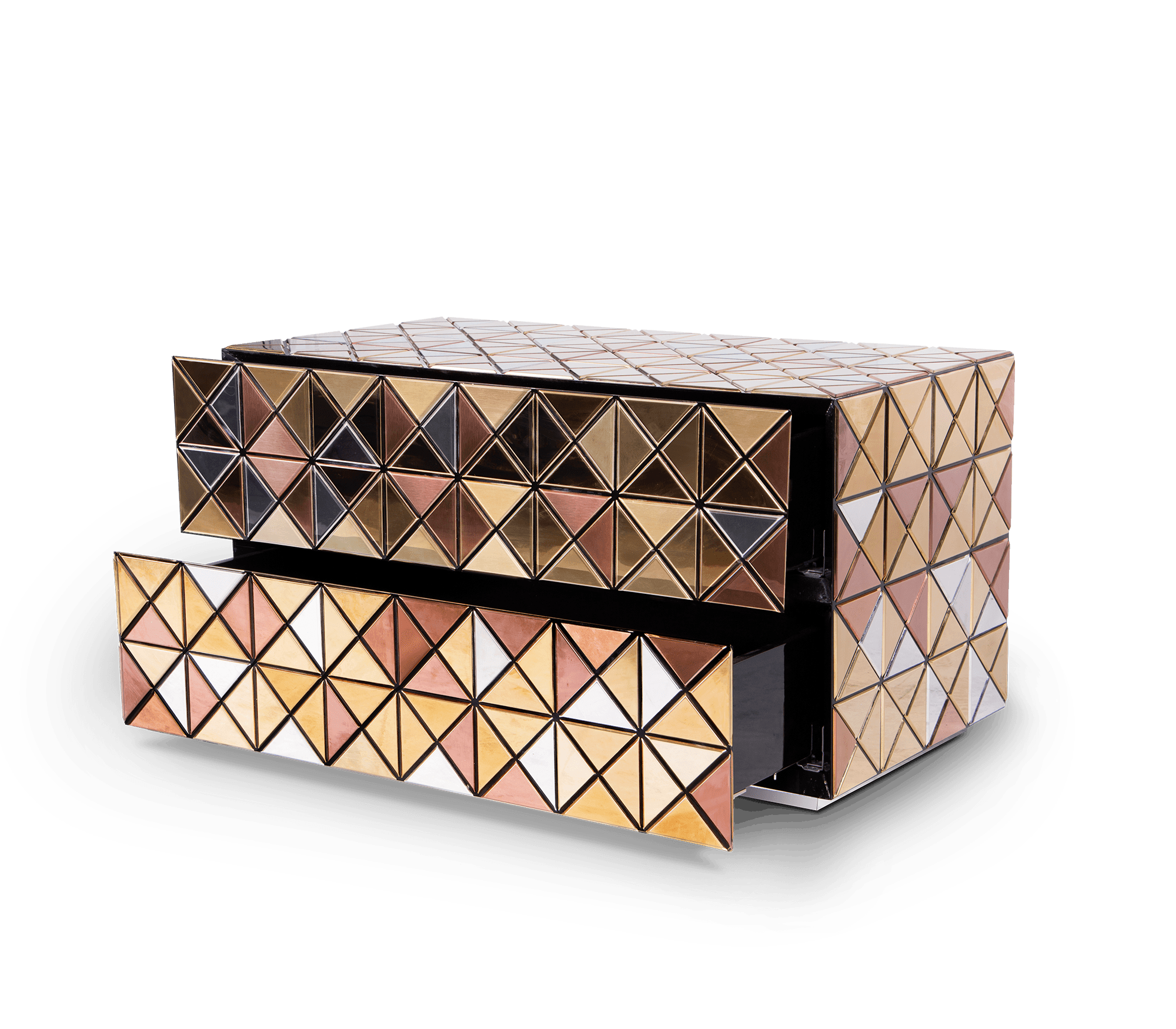 Pixel Geometric Mixed Metal Mirrored Nightstand