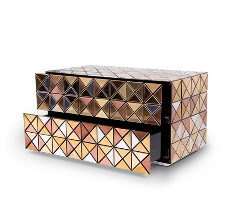 Pixel Geometric Mixed Metal Mirrored Nightstand