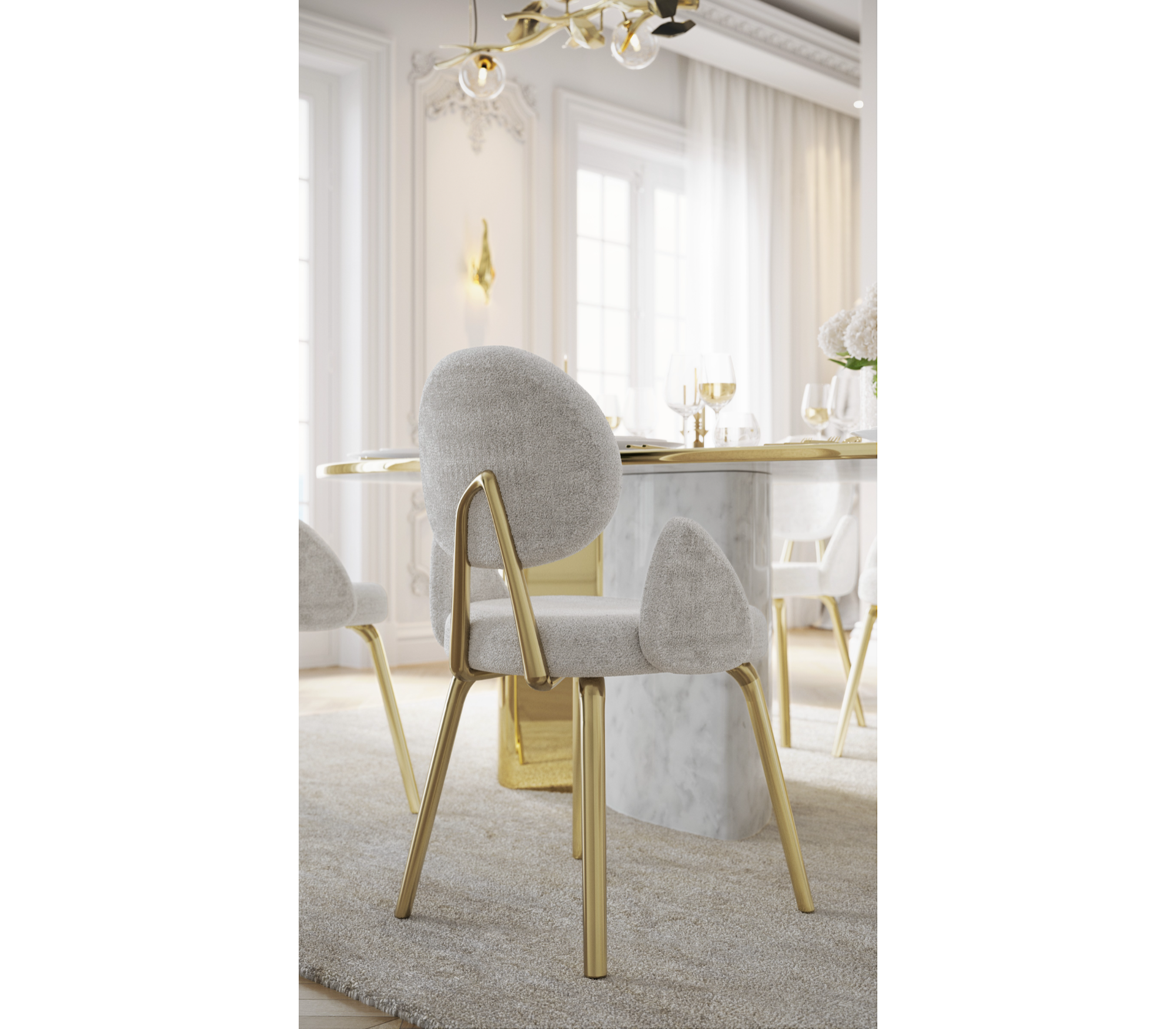 Althea Bouclé Sculptural Polished Gold Dining Chair