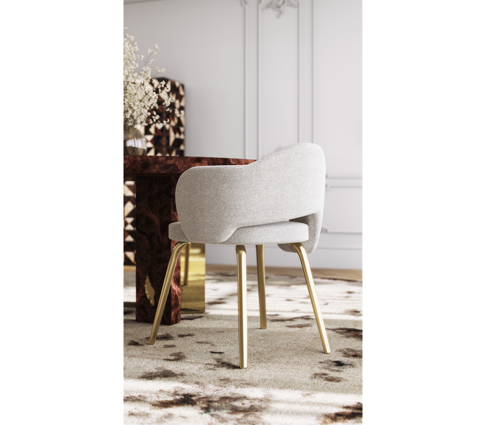 Amara Bouclé Modern Brass Chair