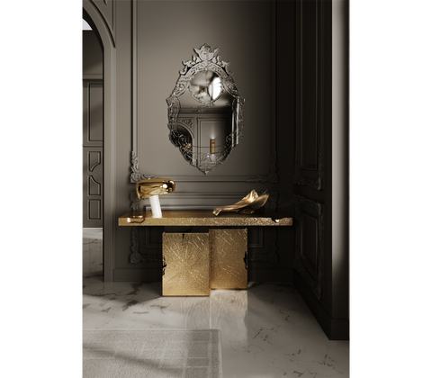 Brass Mirrored Gold Sculptural Form Cabinet Entryway