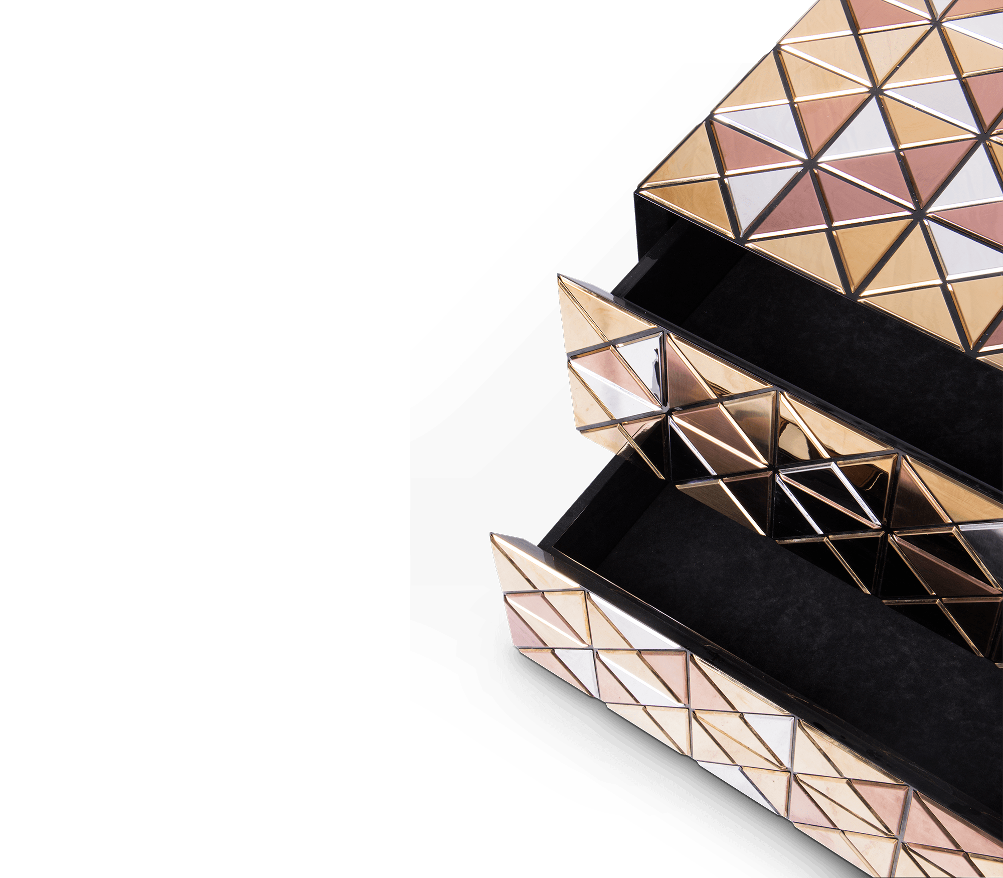 Pixel Geometric Mixed Metal Mirrored Nightstand