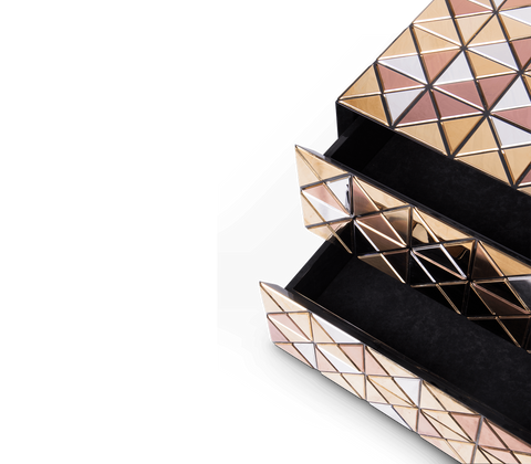 Pixel Geometric Mixed Metal Mirrored Nightstand