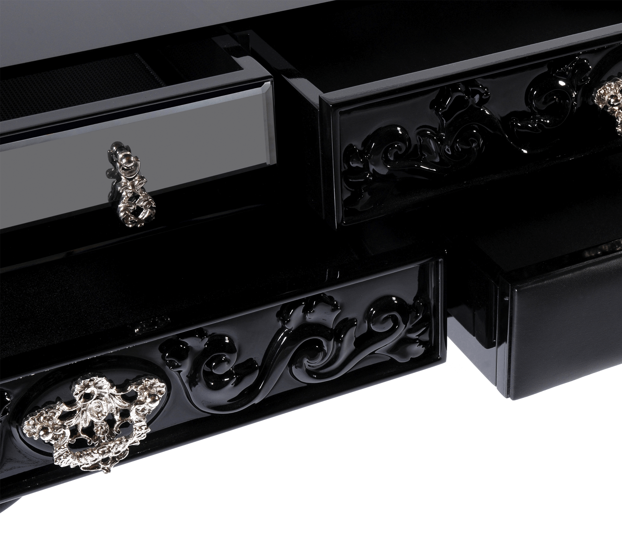 Mahogany Brass Black Storage Drawers Cabinet