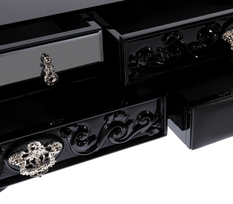 Mahogany Brass Black Storage Drawers Cabinet