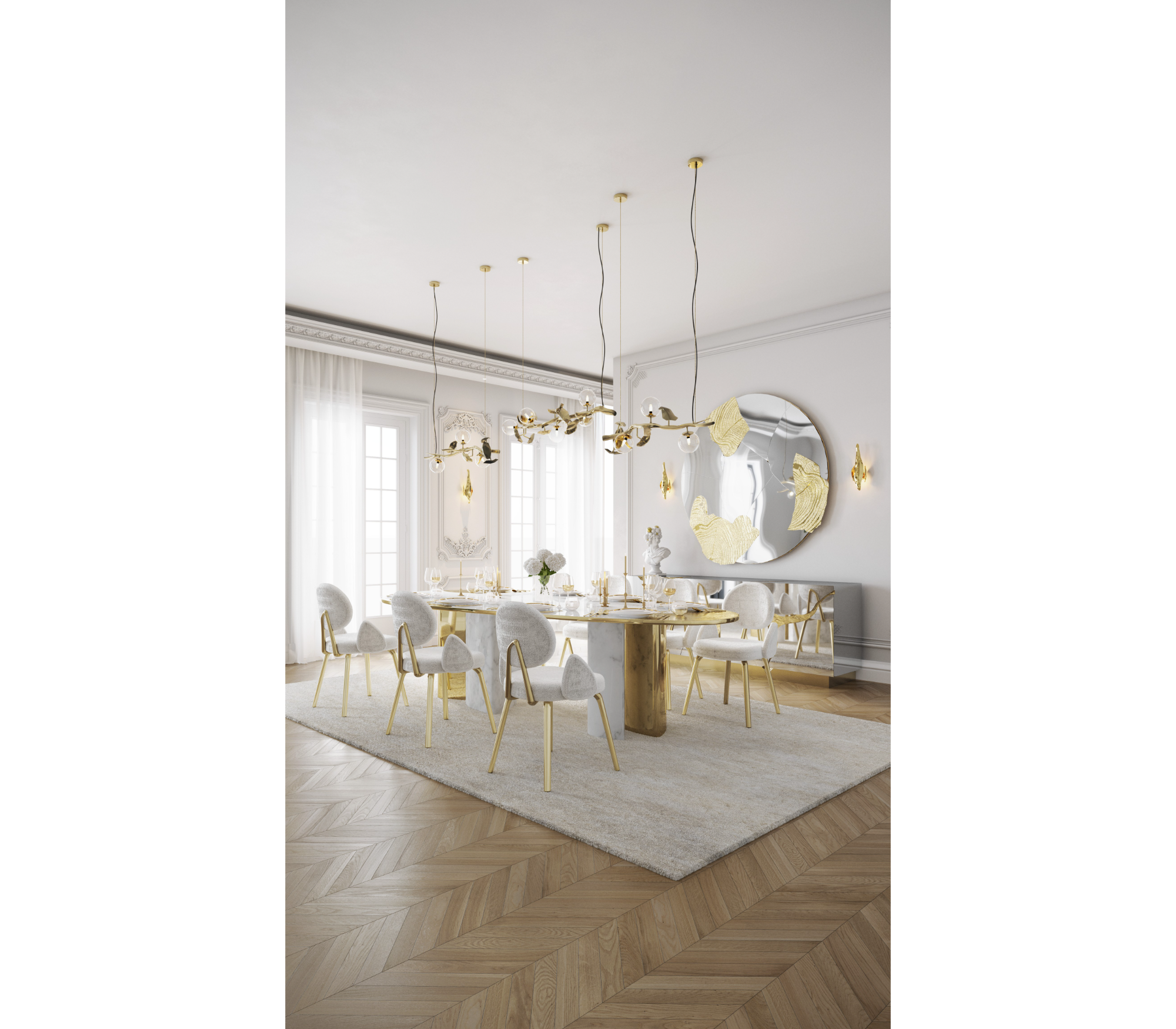 Althea Bouclé Sculptural Polished Gold Dining Chair