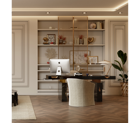 Empire Cracked Brass Inlay Marble Desk