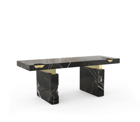 Empire Cracked Brass Inlay Marble Desk