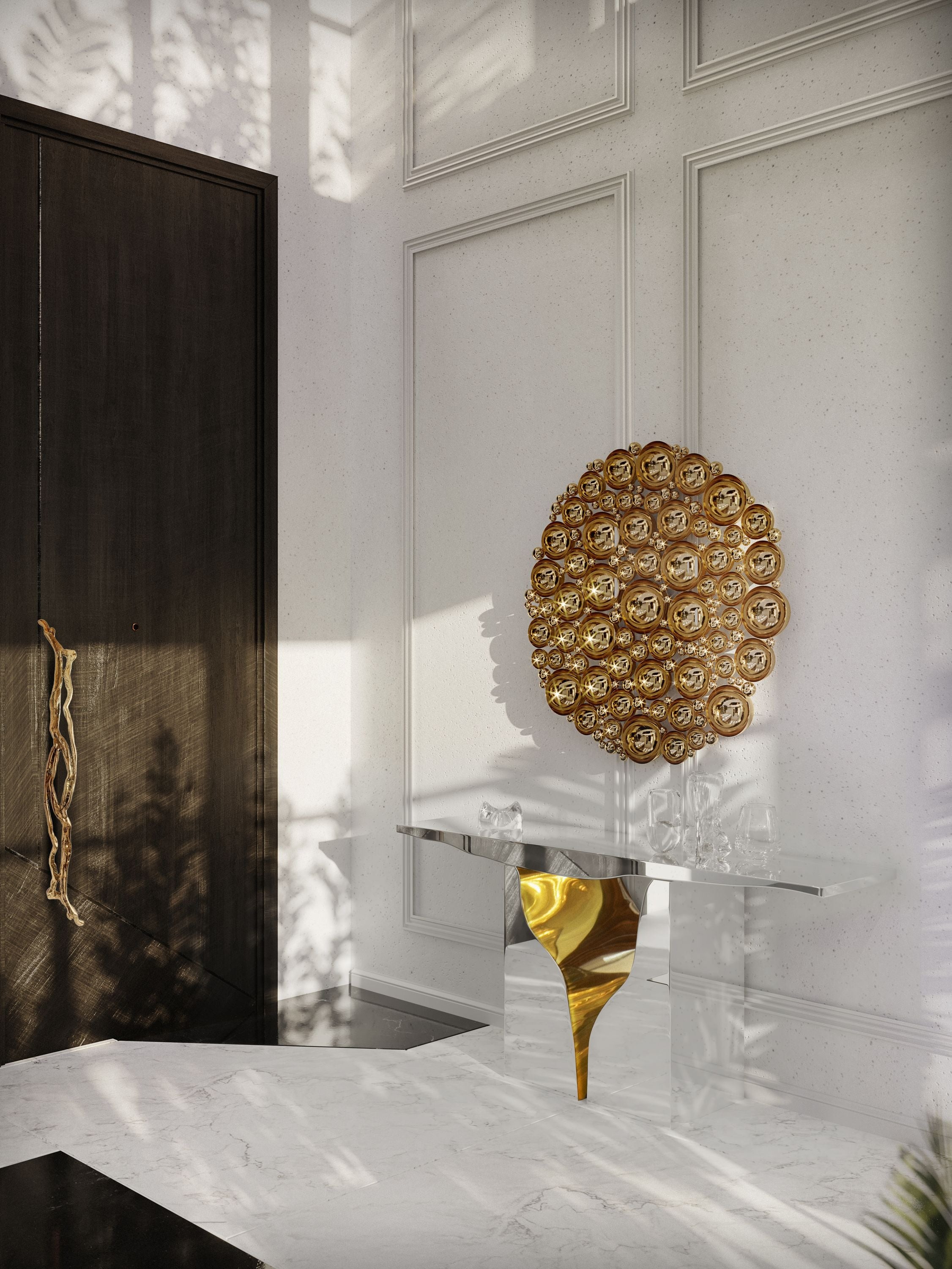 Brass Wood White Cabinet for Entryway
