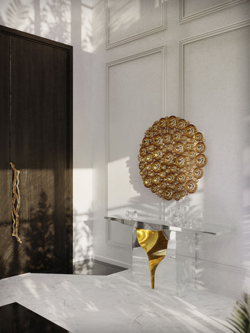 Brass Wood White Cabinet for Entryway